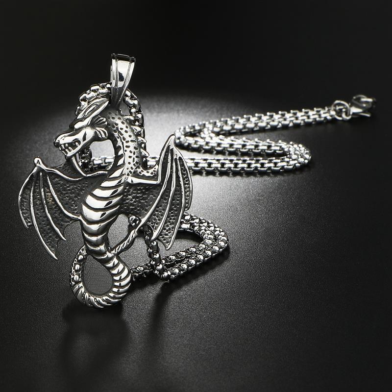 Evil Dragon Pendant Necklace for Men Women Hip Hop Punk Stainless Steel Keel Chain Fashion Jewelry Trendy Accessories Gifts