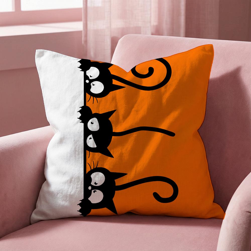 Funny black cat Cushion Cover Multi-Scene Pillow Cover for Home & Car - Reversible, Soft & Durable for Daily Use