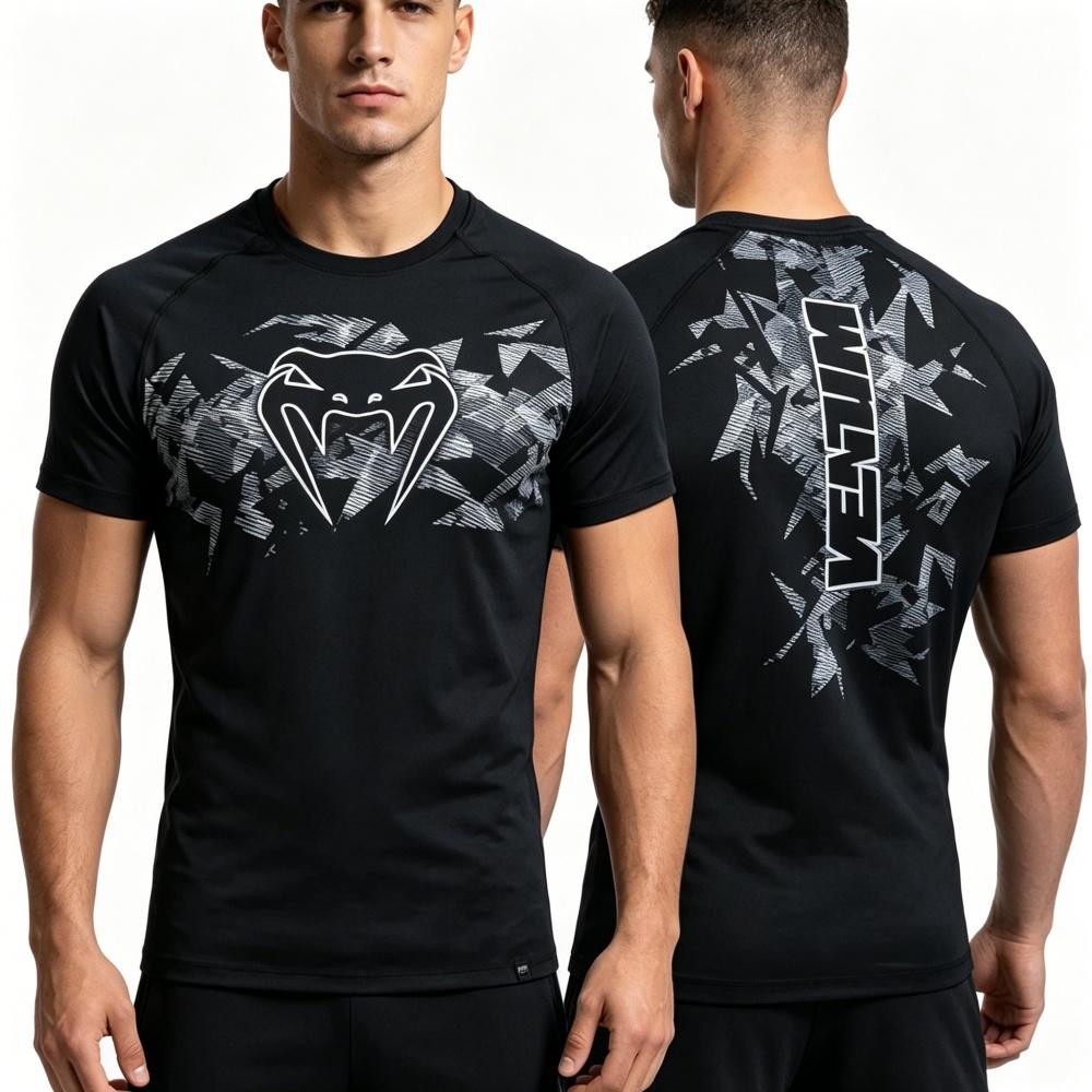Men's Sports Short-sleeve T-shirt Round Neck Breathable Gym Training Top Fashion Print Casual Activewear