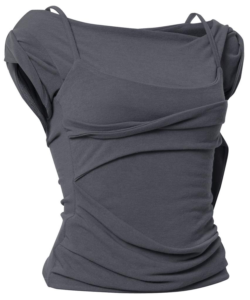Peulleeoeob Layered Bustier T-Shirt (Fl-108_Charcoal)