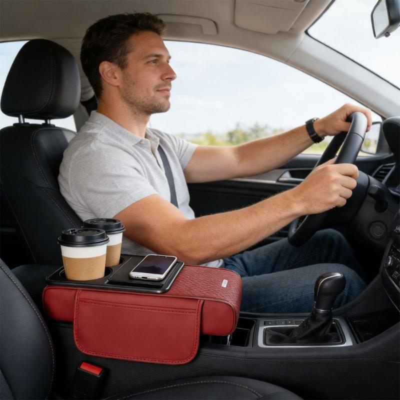 Car Armrest Cover Featuring Installation Elastic Straps No Removal Needed for Secure Fit in Vehicles