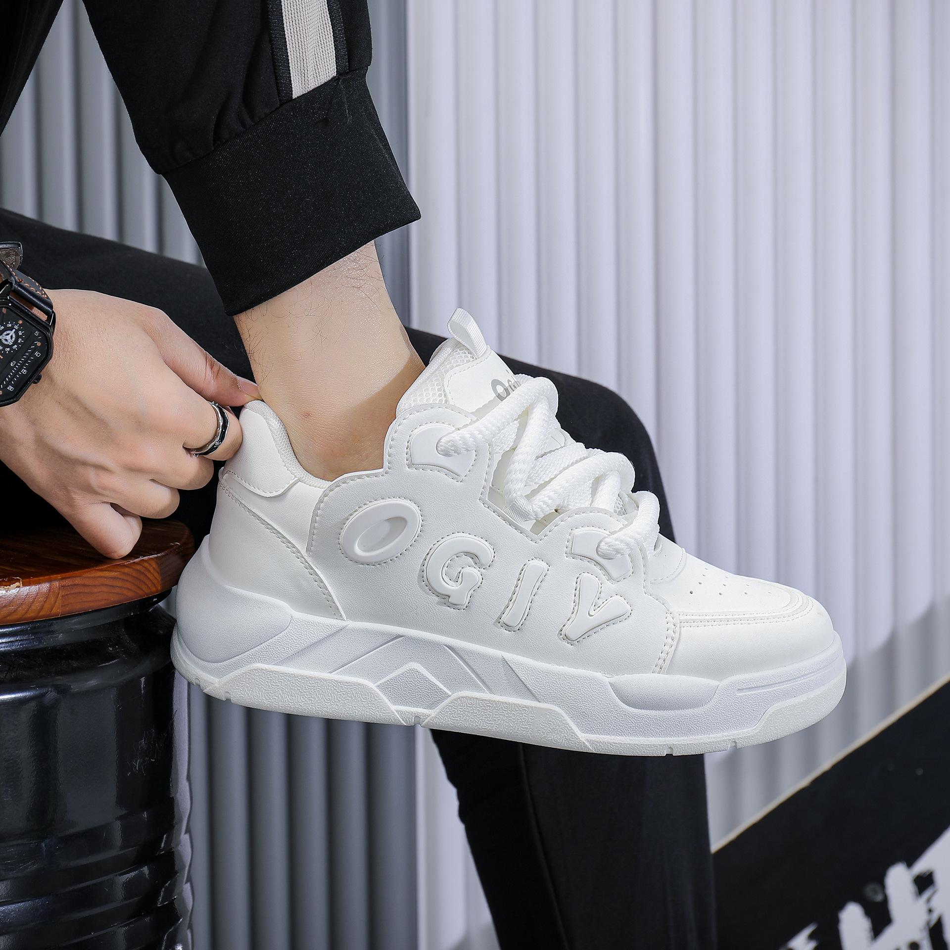 

Trendy men s shoes spring new bread shoes platform heightening comfortable versatile board shoes simple casual fashion white shoes 39