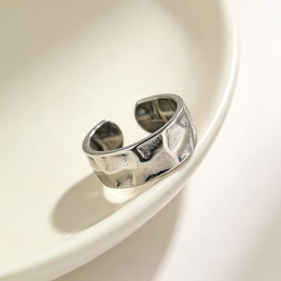 Retro Baroque Style Irregular Tapping Pattern Wide Face 925 Sterling Silver Jewelry Opening Rings  02879
