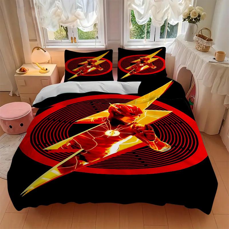 3pcs Flash Superhero Cover Set, Bedding Set, Soft Comfortable Duvet Cover, For Bedroom, Guest Room (1*Duvet Cover + 2*Pillowcases, Without C