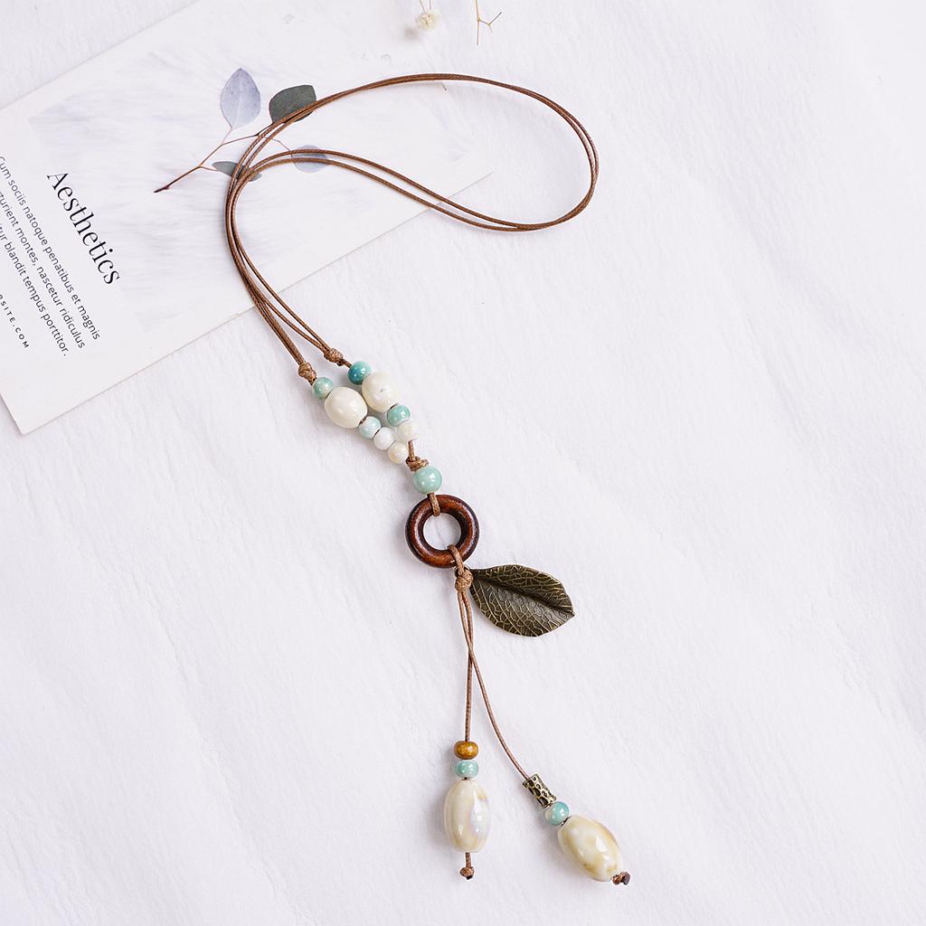 New Accessories Ceramic Necklace Ethnic Style Long Fringed Sweater Chain Simple Versatile