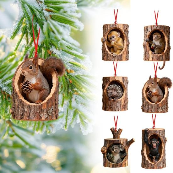 Yousheng 6-teiliges Weihnachtsbaumschmuck-Set mit Waldtiermotiven (Eichhörnchen, Affe, Koala) aus Acryl zum Aufhängen – ideal als Weihnachtsbaumdekoration.
