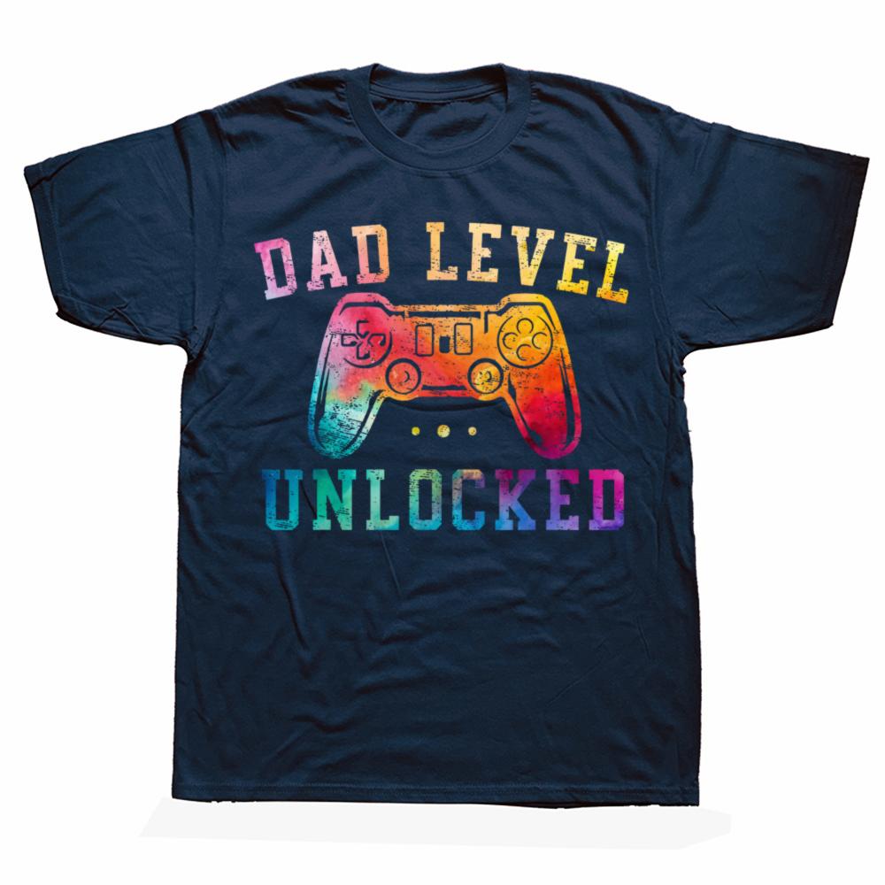 Funny Dad Level Unlocked New Dad To Be Gifts Gamer Father's Day T Shirts Streetwear Short Sleeve Birthday Gifts T-shirt Men