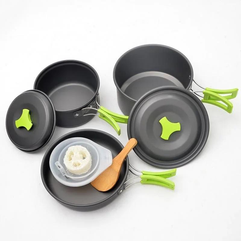 Outdoor Camping Set Pot Tea Pot Set Meal Tableware Combination Portable Picnic Cookware Combination Hiking Picnic and BBQ Tools