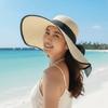 Mit Spitzenband Urlaubs-Strandkappe Atmungsaktive Gewebte Sonnenkappe Mode Großer Schirmstrohhut Outdoor