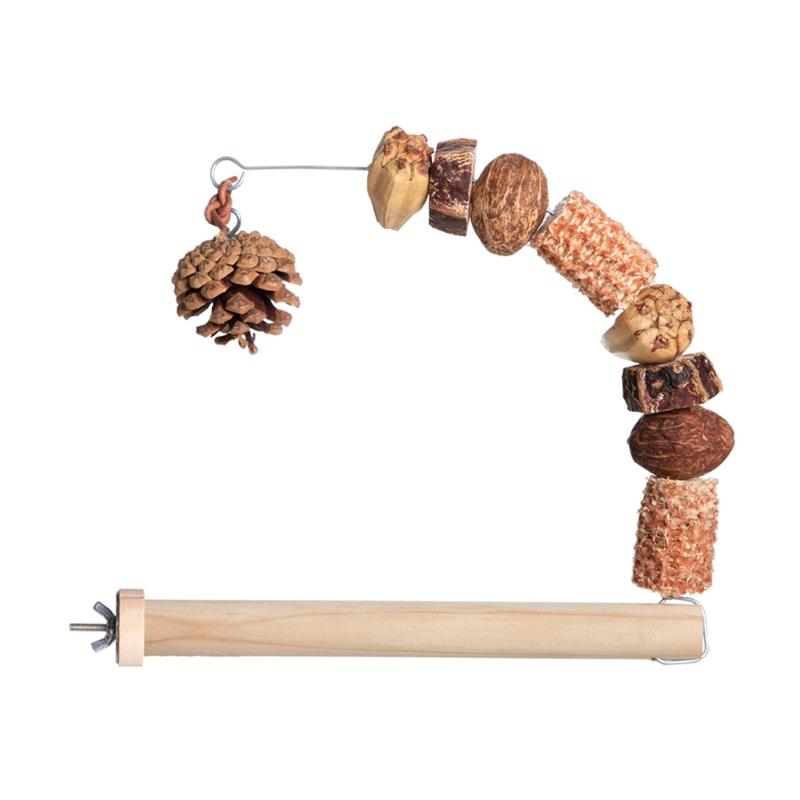 

Natural Wood Bird Perch Stand Toy for Parrots with Grinding Pinecone Arched for Chewing Exercise Beak Health Cage Decors 1