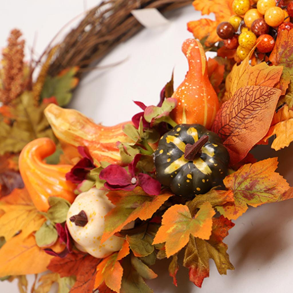 Fall Wreath Eye Catching Unique Artificial Maple Leaf Pumpkin Wreath for Home Front Door Decor