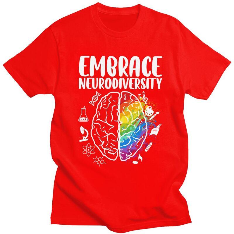 Embrace Neurodiversity Autism Awareness Colorful Brain TShirt Pure Cotton Tee Tops O Neck Tshirts Casual ShortSleeve Clothing