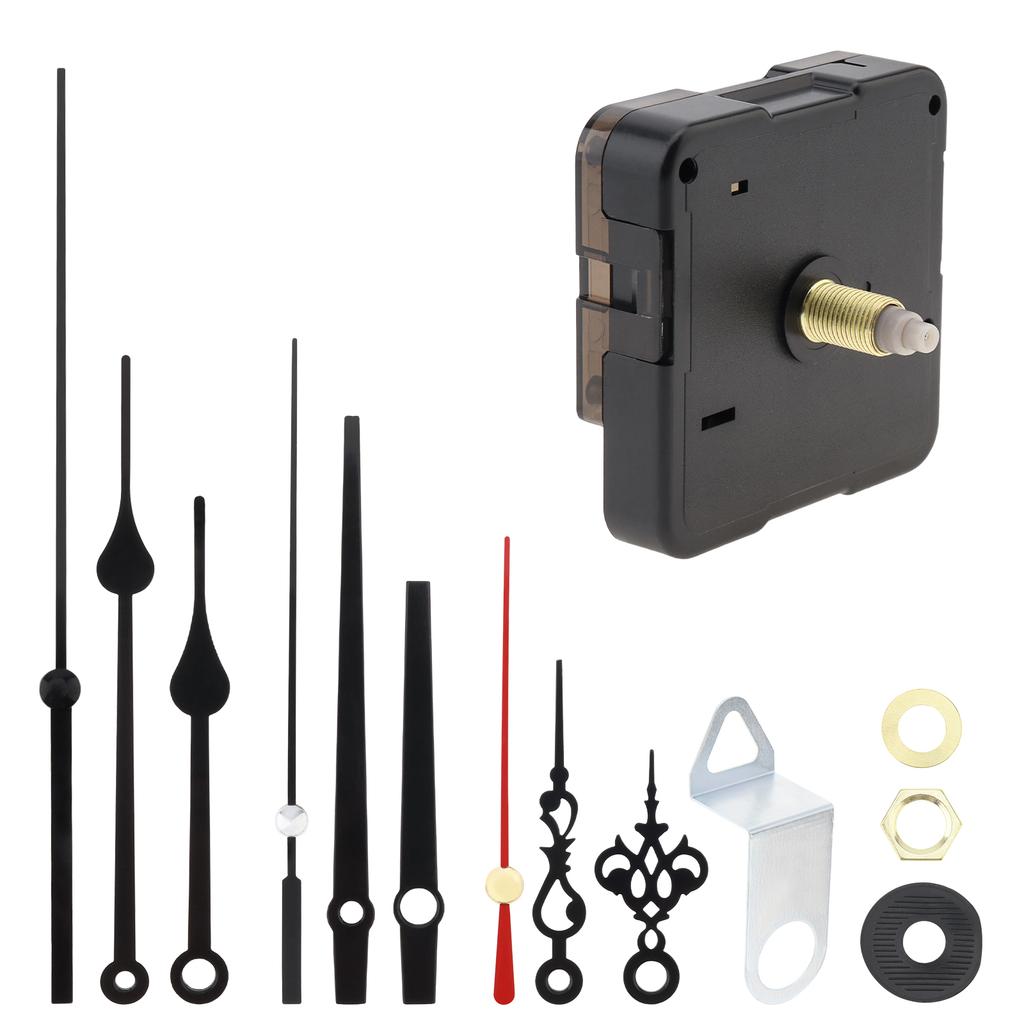 Quartz Battery Operated Silent Clock Movement Mechanism for Clock Repair / DIY with 3 Pairs of Black Hands, Clock Mechanism