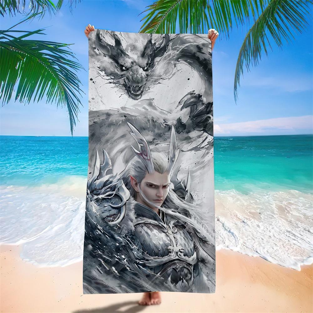 Nezha Beach Towel, Sun Protection, Quick Drying, Enlarged And Thickened Summer Seaside Vacation, Guochao Cartoon Bath Towel