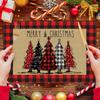 4/6pcs Christmas Tree Print Single-Sided Linen Placemat Set for Holiday Table Decor