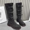 Flats Women High Boots Suede Buckle Fashion Shoes Knee High New Motorcycle Boots Winter  Trend Designer Goth Botas De Mujer