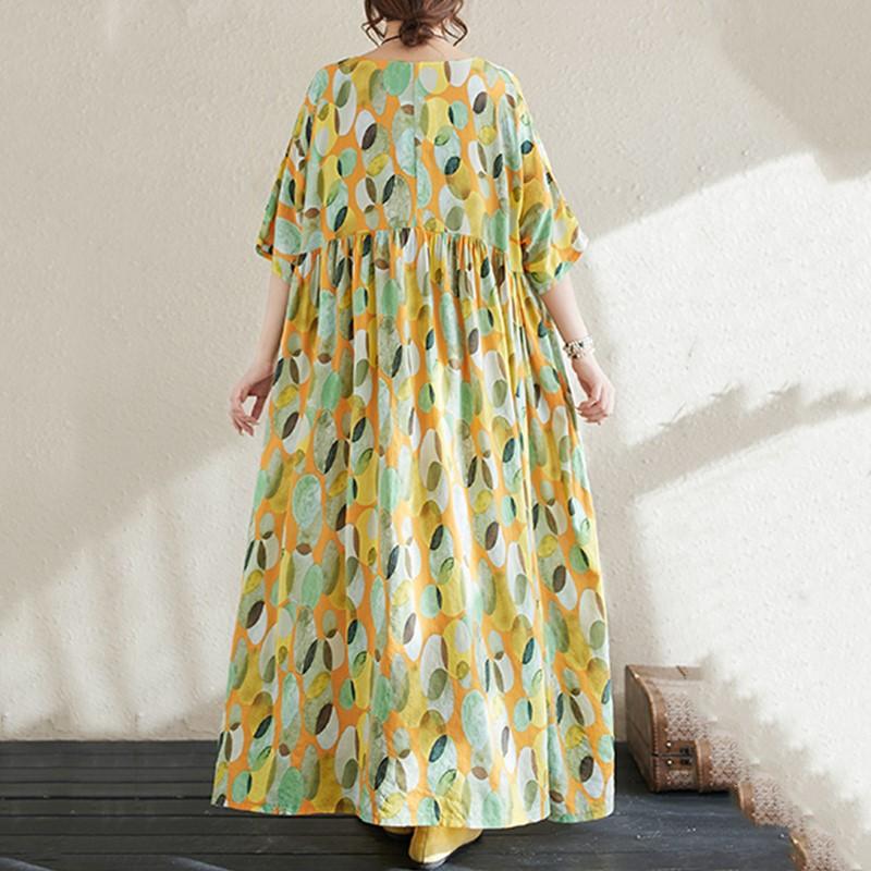 Short Sleeve Plus Size Cotton Vintage Polka Dot New In Dresses for Women Casual Loose Long Summer Dress