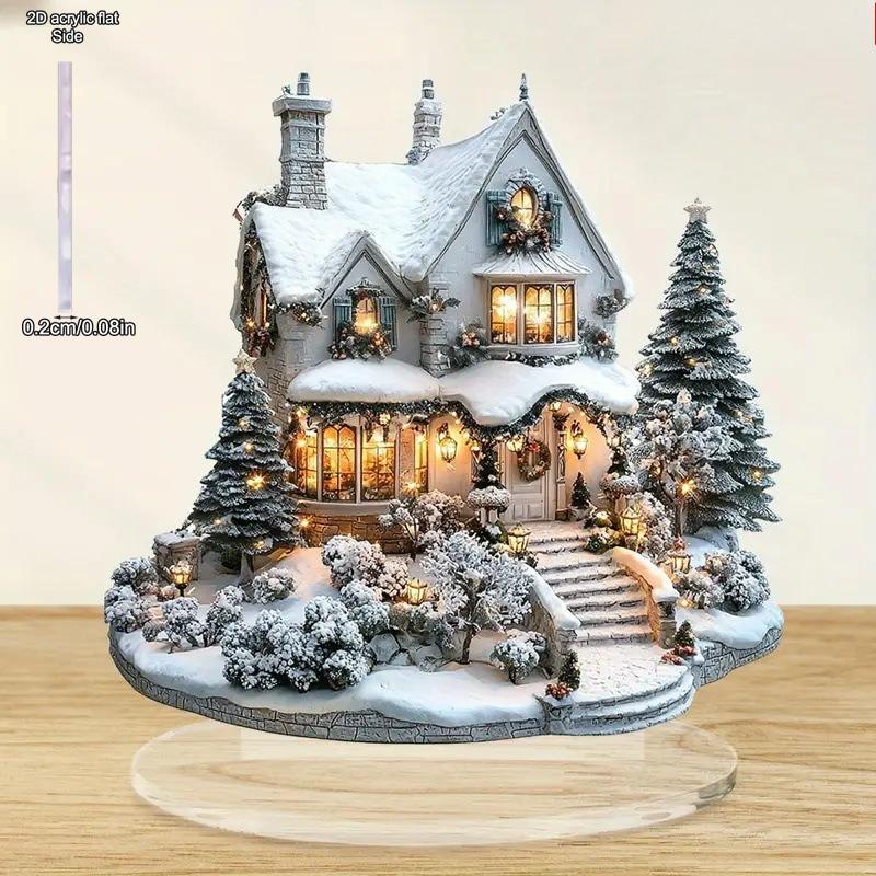 Böhmische Acryl-Weihnachtsdekoration, Weihnachtsbaum, Multifunktionales Schreibtisch-Display Schneemannhaus-Szene, Heim-Tischdekorationen, Kinderzimmer,