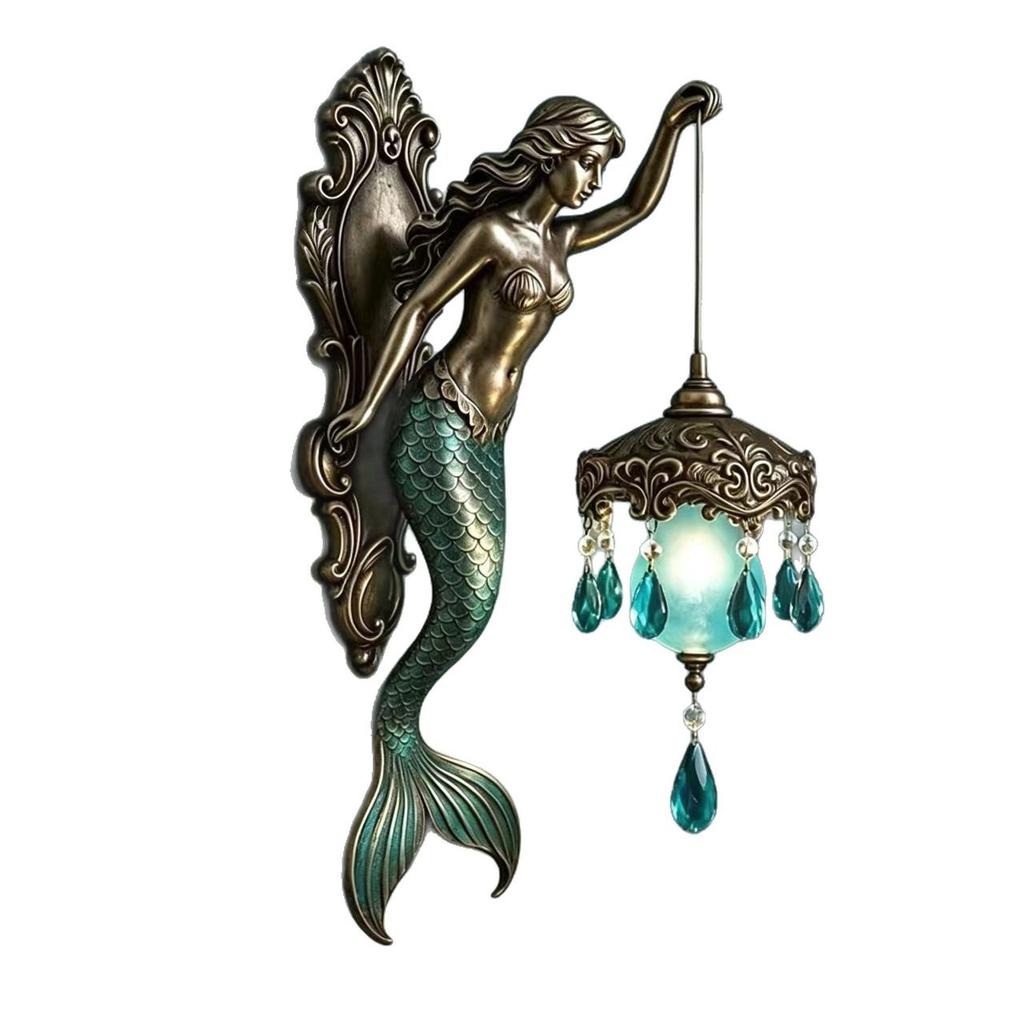 Vintage Resin Mermaid Wall Lamp Decorative Ornament, High-end Niche Pendant