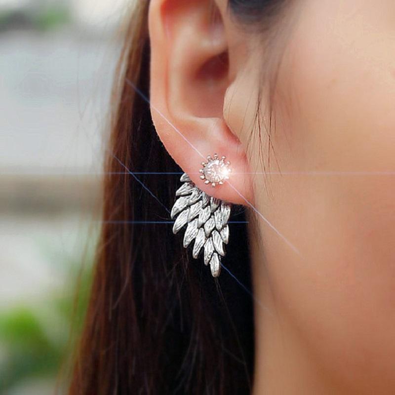Luxury Full Rhinestone Wing Stud Earrings For Women Exquisite Silver Color Crystal Zircon Flower Earrings Wedding Bridal Jewelry