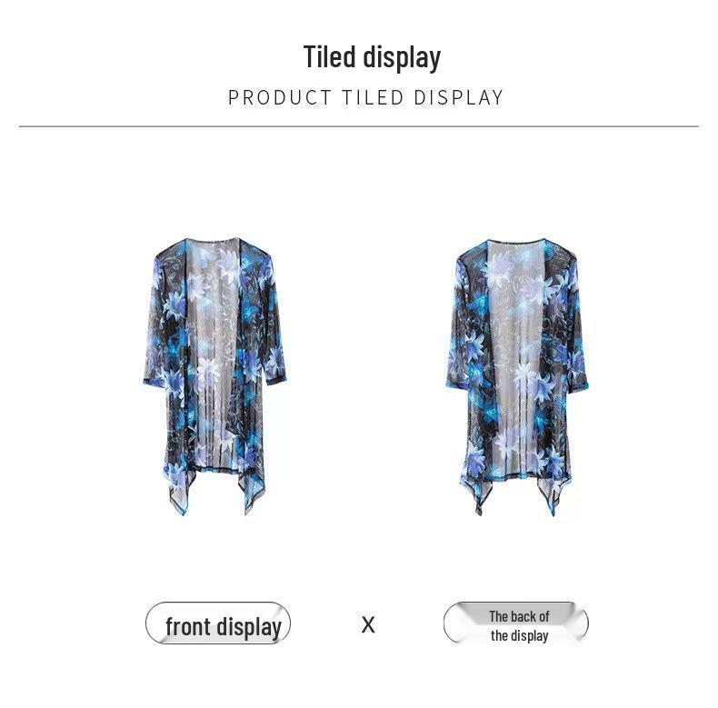 Women's Fashionable 7-Sleeve Mid-Length Shirt, Summer 2025, Elegant Print, Slimming, Sun Protection