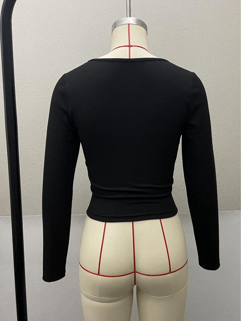 Women's Y2K Spicy Girl Square Neck Long Sleeve Knitwear Buttoned Top for Autumn/Winter