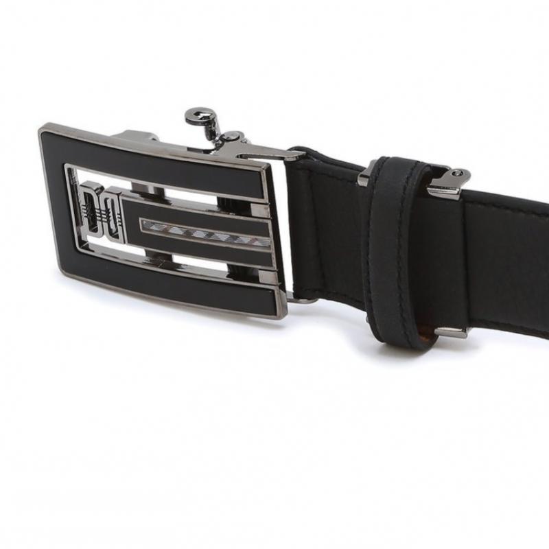 Daks Black Premium European Imported Leather Check Line Automatic Belt