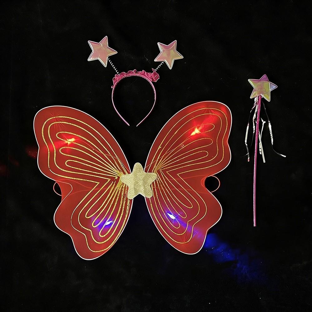 3Pcs/Set Sparkling Butterfly Wings Princess Hair Hoop Colorful Angel Wings Fairy Wand Butterfly Costume Wings