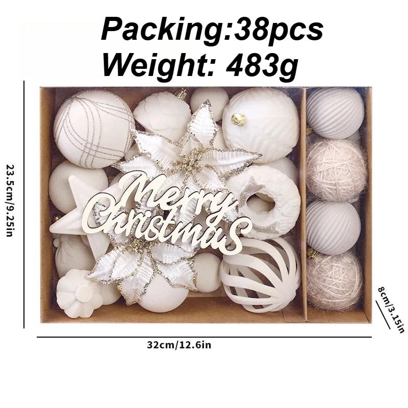 38PCS Luxury Plush Christmas Ball Set Xmas Ball Tree Top Star Bow Flower Combination Santa Tree Decor Set Christmas Home Decor