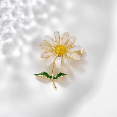 Brož Fashion New simple Daisy Dripping Oil Petal Flower Brož Dámská Unisex Móda Preppy Styl Zelená Listová Brož Pin Dárky PD1078