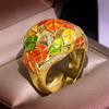 Ring for Women Retro Colored Enamel Ring Gold-plated Exaggerated Leaves Ring Children