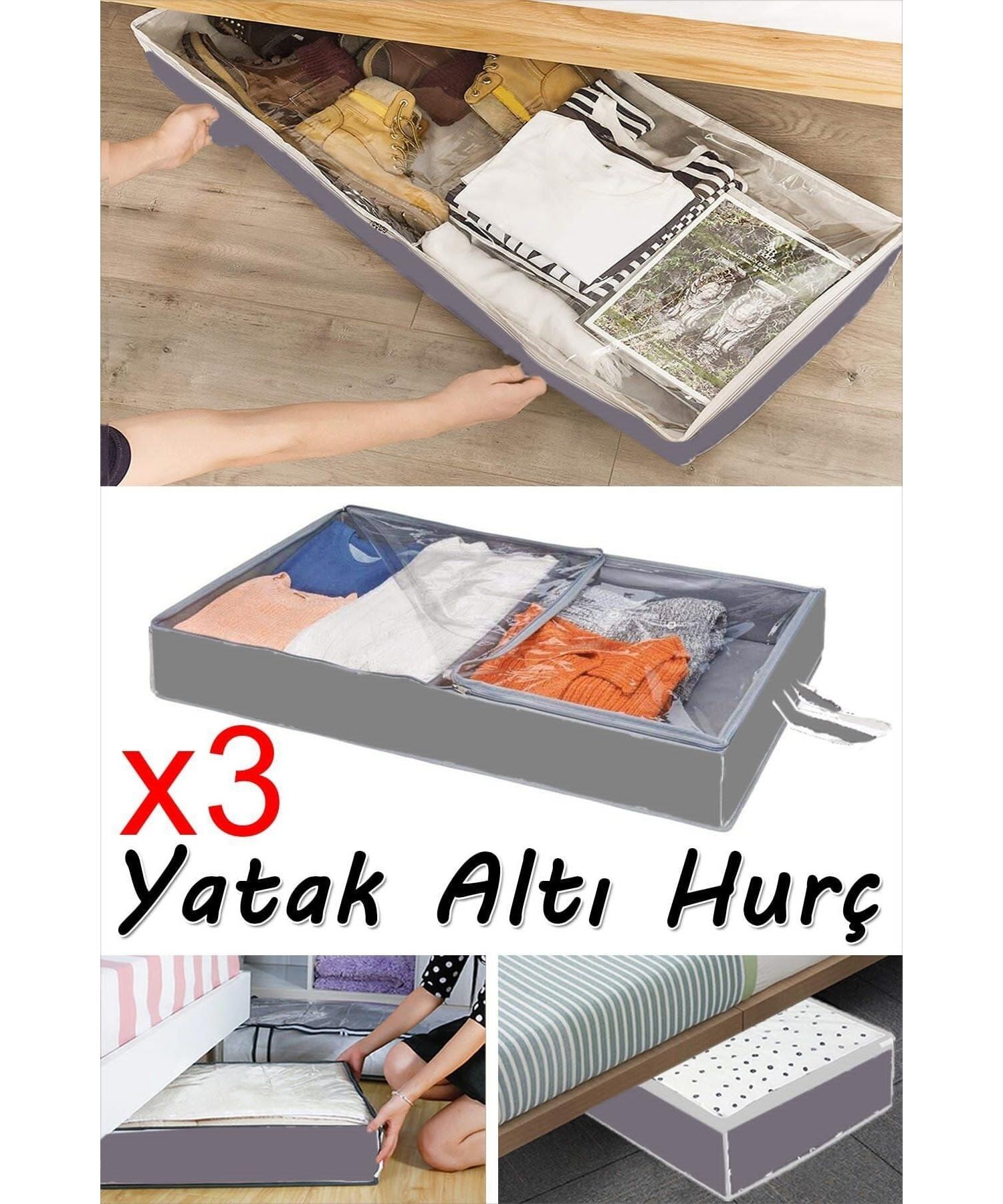 

3 предмета - антрацитовый мешок для хранения под кроватью на молнии, 80x20x50 см