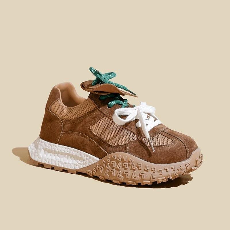 Retro Platform German Training Shoes Women's 2025 Spring New Versatile Inner Height Increase Lace-up Soft Leather Casual Sports Forrest Gump Shoes