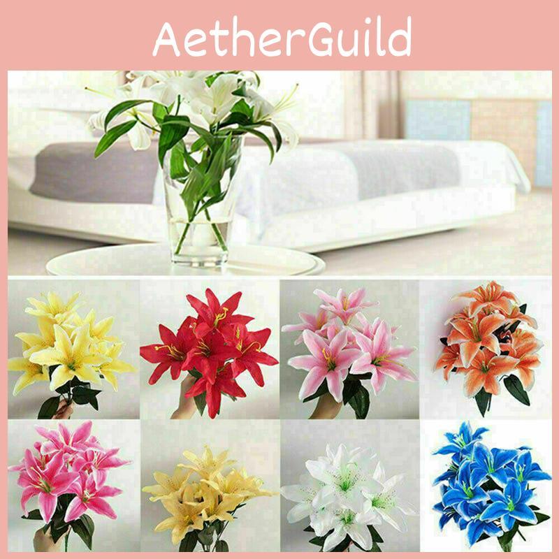 Premium 45cm 10 Heads Artificial Stargazer Lilies Realistic Silk Flower Bouquet For Home Decor