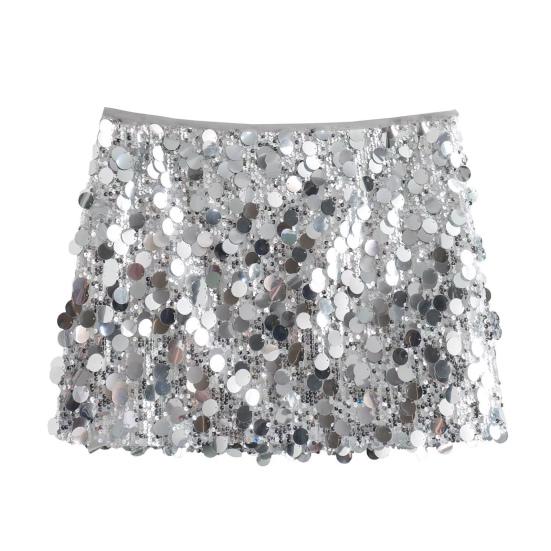 Women's Sequin Skirt High Waist Sparkly Bodycon Mini Skirt Glitter Stretchy Short Party Night