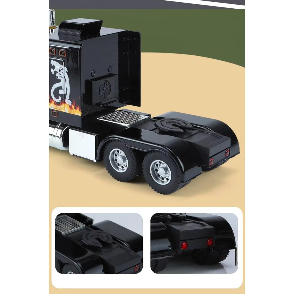 1/24 Trailer American Tow Truck Head Tractor Diecast Alloy Miniature Toy Car Model Pull Back Sound Light Collection Gift for Boy