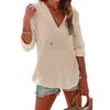 Summer Beach Smock Hoodie, Sports Long-sleeved V-neck Pocket Hooded Women's Shirt Top