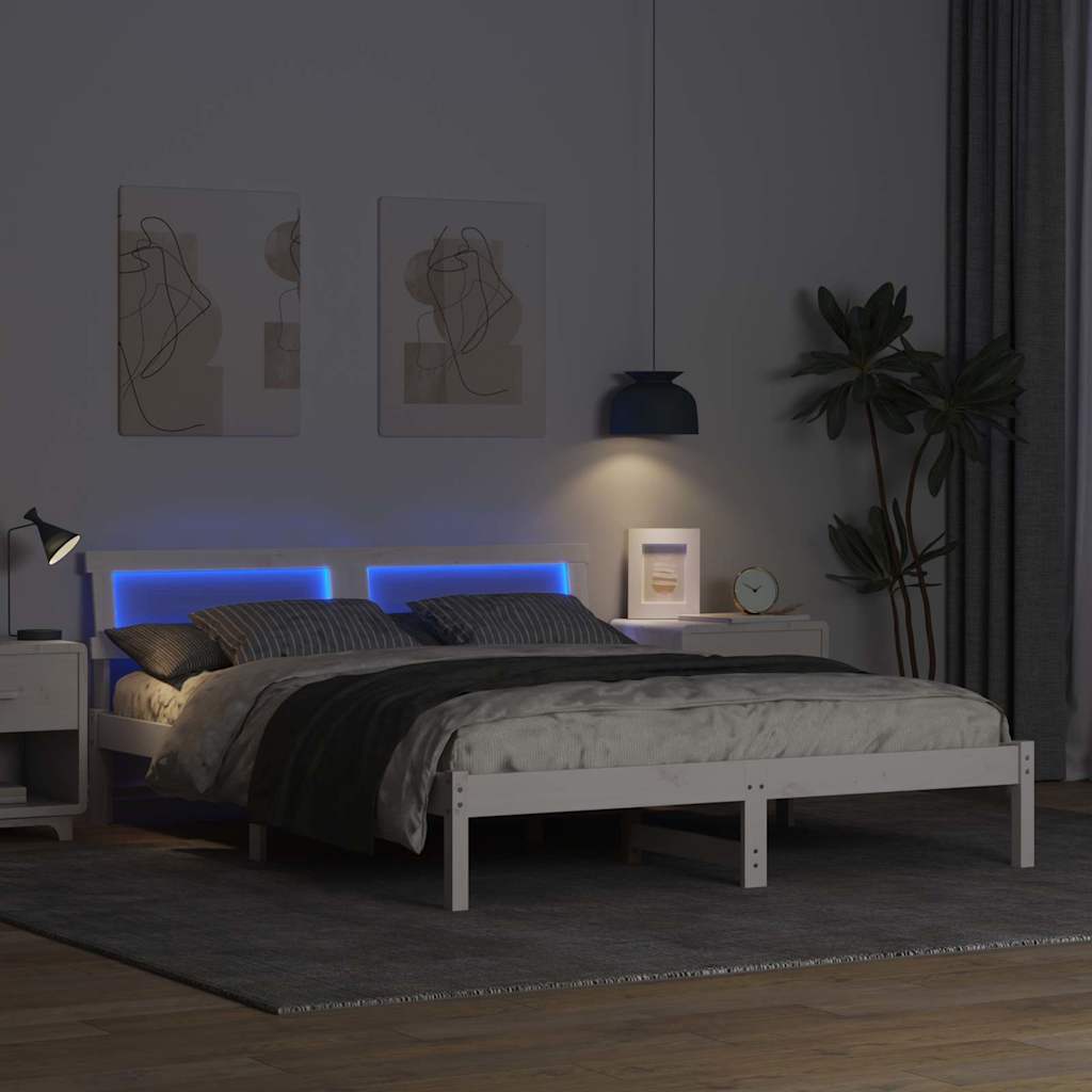 White Bed Frame with Headboard 140 x 200 cm Solid Pine Wood