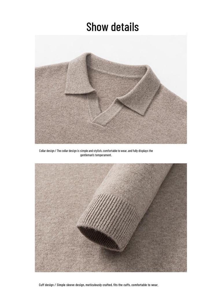 Herren Leichter Luxus Wollpullover mit Möwenkragen - Winterlich Warm Modischer Gestrickter Basisschicht