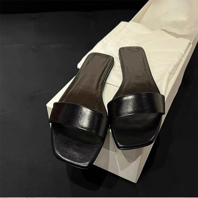 Sheepskin version~ Summer retro one-word belt simple and comfortable flat-bottomed cool slippers for women