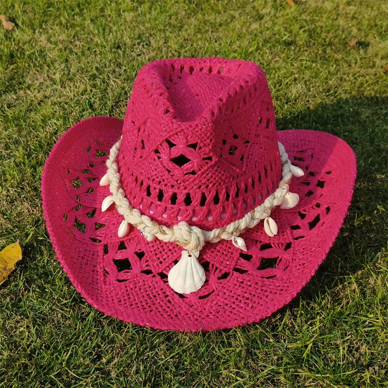 Cowboy Straw Hat for Women Fashion Seashell Straw Cowboy Hat Beach Summer Cowboy Sunshade Jazz Hat Sombrero Vaquero Hombre