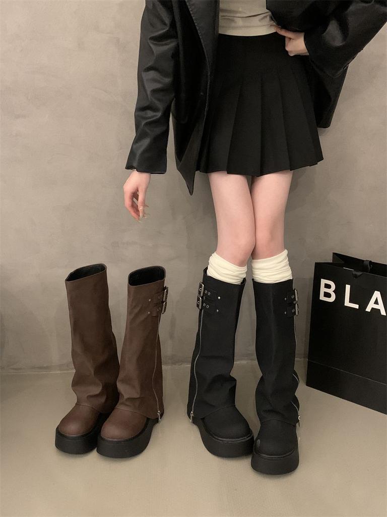 Temperament versatile thick-soled heightening boots 2025 autumn new pants boots Spice girl American big head boots women