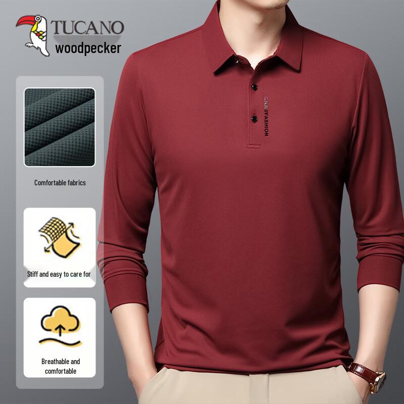 TUCANO Men's Seamless Wrinkle-Free Long Sleeve Polo Shirt
