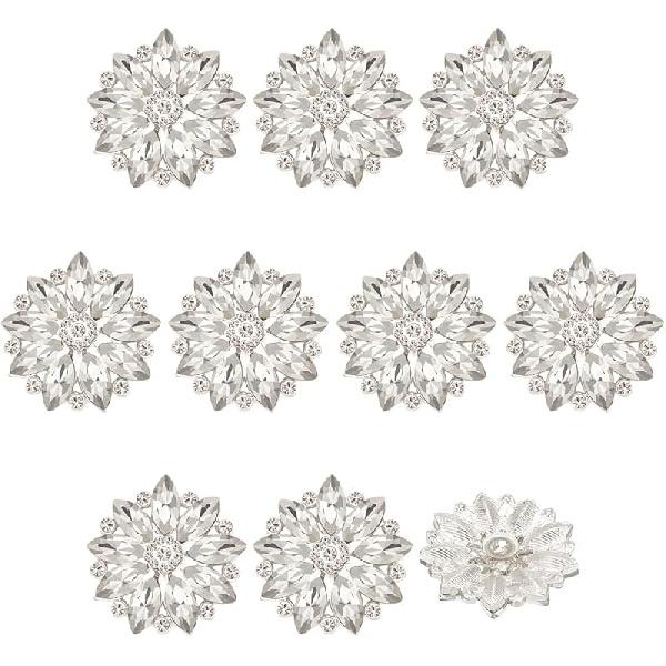 FINGERINSPIRE 10 Pcs Flower Rhinestone Shank Buttons - 26mm/1inch Clear Crystal Floral Sew On Buttons with 1-Hole for DIY Craft Bouquet Clothes