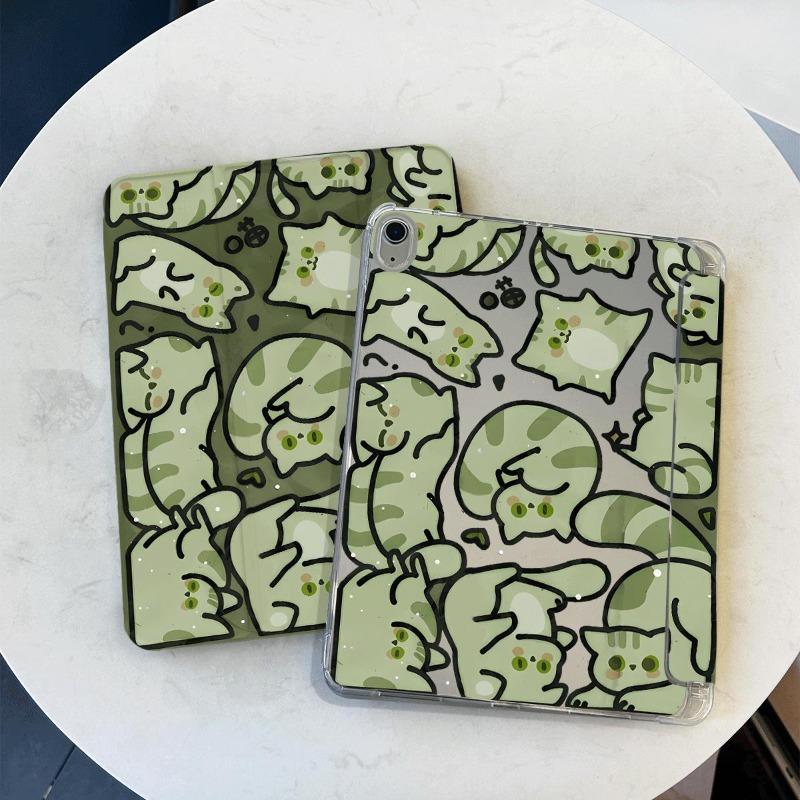 Green Kitten Smart Stand Case Cover for Ipad Air 4th Generation Case Ipad 5th 6th 9.7 Pro 11 2020 10.9 10th Gen Ipad Mini 6 Case