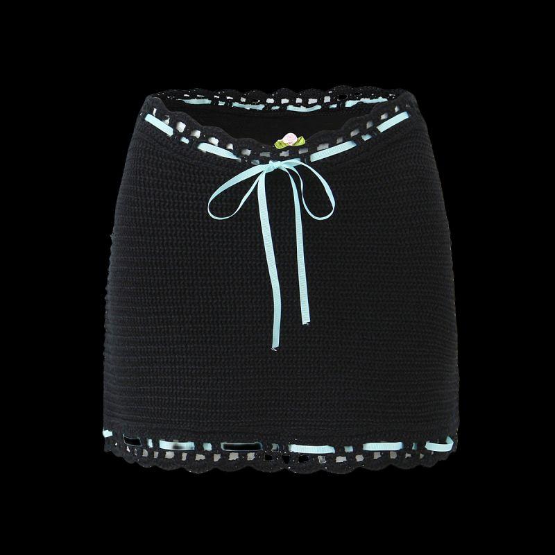 

For Love Niche Style Pure Desire Sexy Sexy Ribbon Handmade Crochet Tube Top Tops Bodycon Dress Fashionable Suit Black overskirt(High quality) M