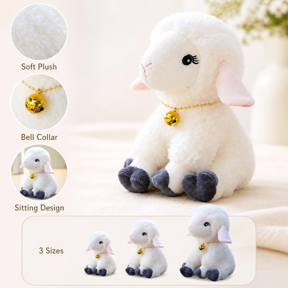 Collare a Campanellino Peluche Agnello Giocattolo Morbido Texture Pecora Bambola Regali Animale di Peluche Arredamento Casa