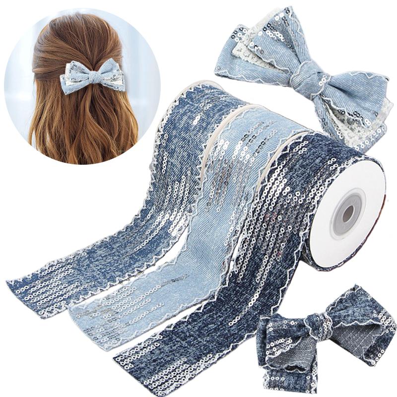 4cmx10Yards Denim Shiny Sequin Tassel Design Gift Wrapping DIY Materials Scrapbooking 1 Roll
