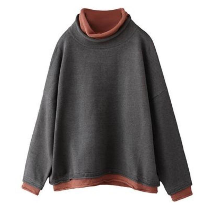 Women's Fall/Winter Vintage Color-Block Pullover Sweater Loose-Fit Casual Knit Sweater