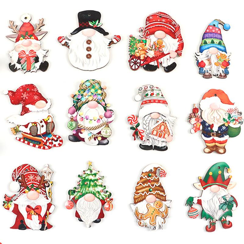 (12 Pcs/pack)Christmas Wooden Faceless Person Pendant Wooden Hanging Tag Painted Chip Children's Cartoon Holiday Decoration